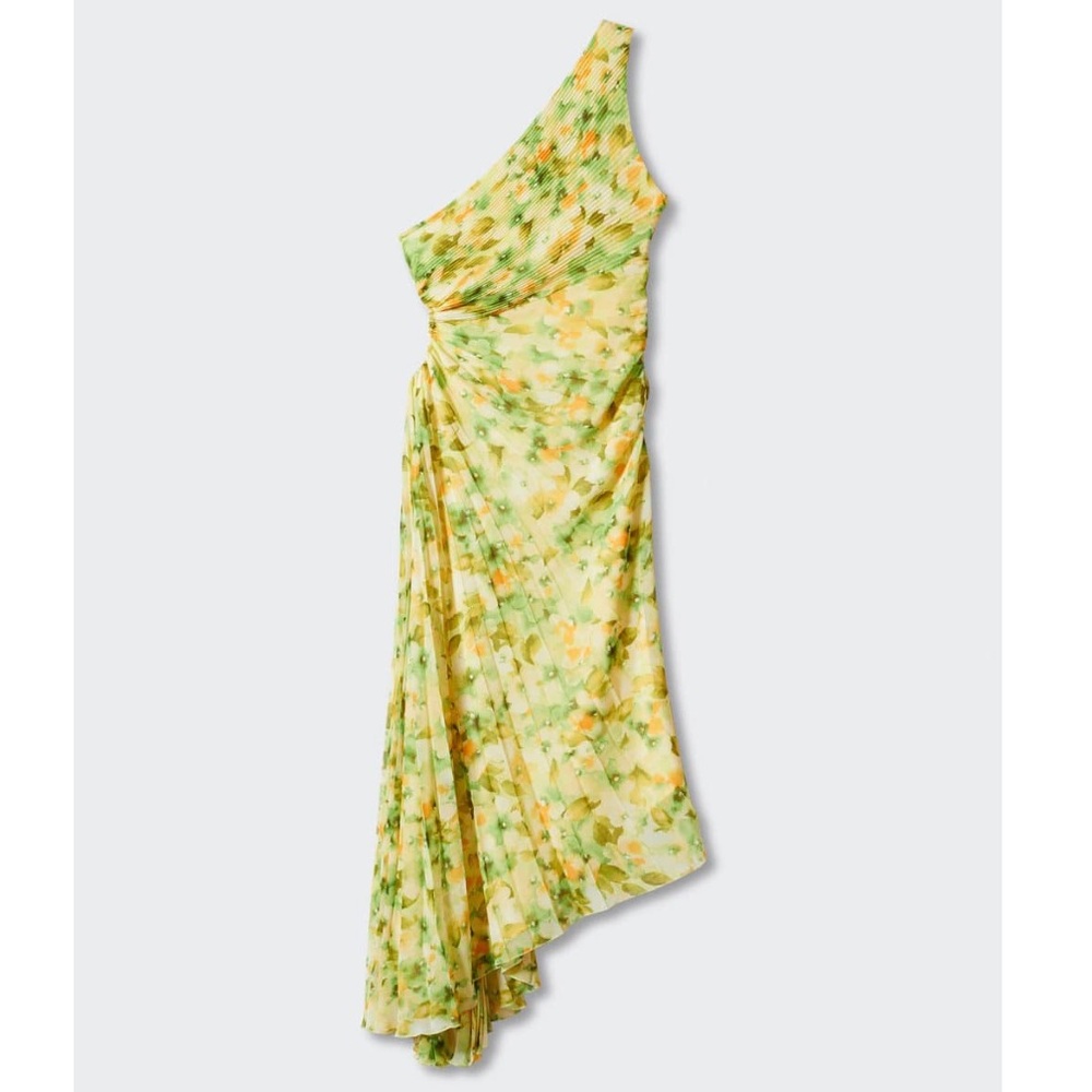 NWT Mango One Shoulder Pleated Dress